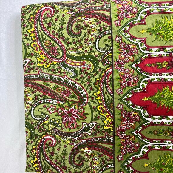April Cornell Christmas Tree Festive Green/Red Paisley Cotton Tablecloth 57x114 - Picture 10 of 10